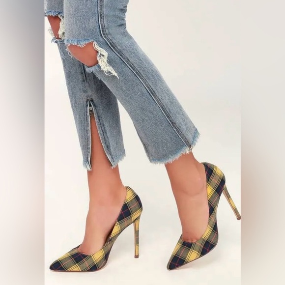 Lilania Lulus Plaid Spike Pump Point Toe Heels Womens Size 7.5 - Picture 1 of 12